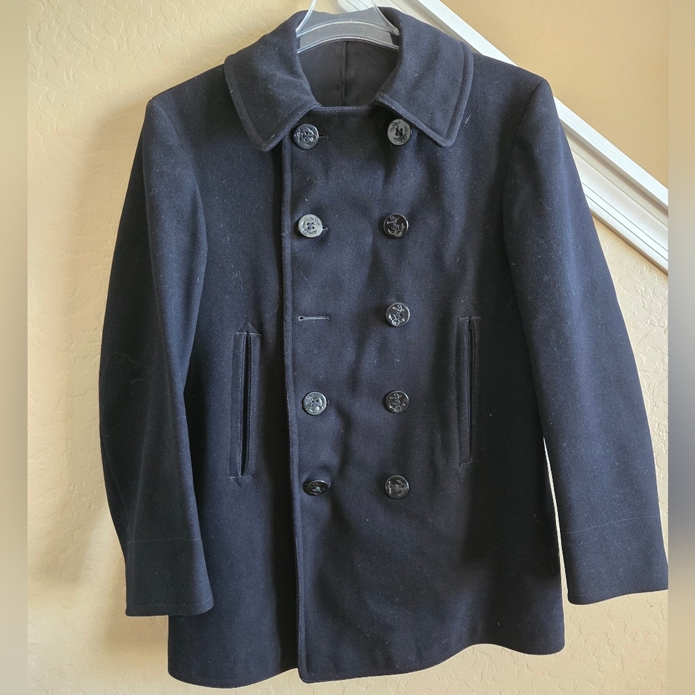 Vintage 40s WW2 US Naval Clothing Factory 10 Button Navy Wool PeaCoat Military - Picture 15 of 16